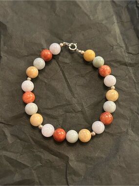 Multi-Color Jade Sterling Silver Bracelet - Women Jewelry